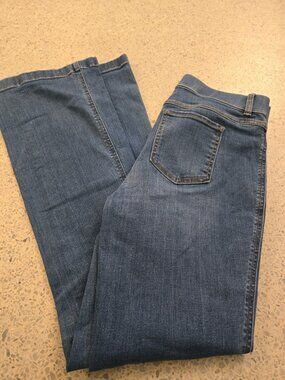 SPANX VINTAGE INDIGO BLUE FLAIR BOOT Leg pull-on Jeans #20456R Large EUC 33" L